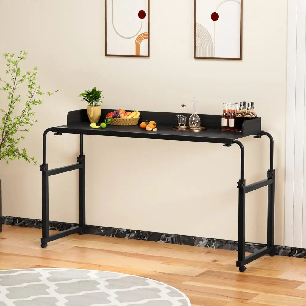 120x40CM Height Adjustable Overbed Table with Wheels, Rolling Over-the-Bed Laptop Desk with Raised Baffle, Home Office Bedroom H