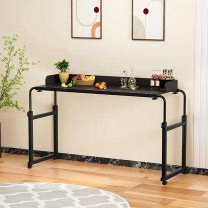 120x40CM Height Adjustable Overbed Table with Wheels, Rolling Over-the-Bed Laptop Desk with Raised Baffle, Home Office Bedroom H