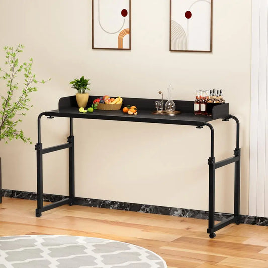 120x40CM Height Adjustable Overbed Table with Wheels, Rolling Over-the-Bed Laptop Desk with Raised Baffle, Home Office Bedroom H