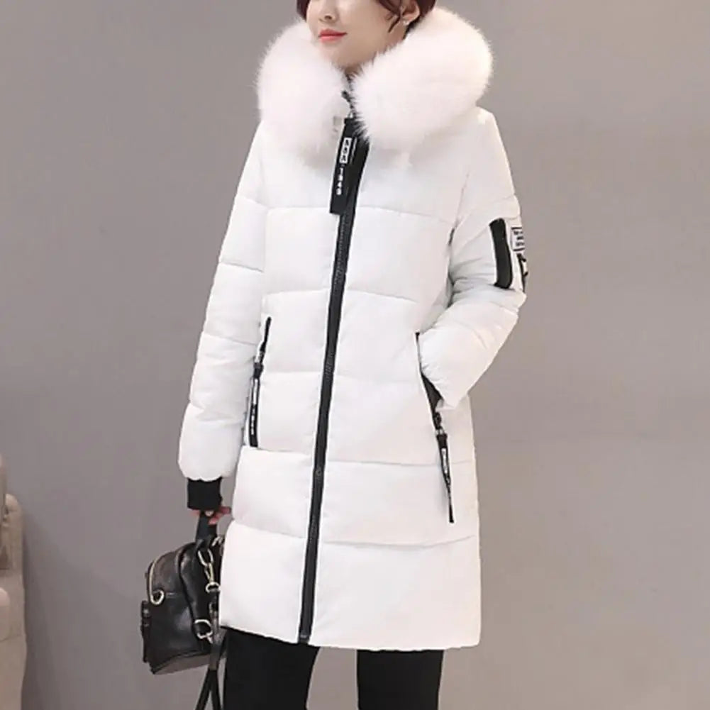 2025 Women Winter Cotton Coat Thickened Padded Stuffed Hooded Mid Length Warm Winter Coat Solid Color Slim Fit Lady Down Coat