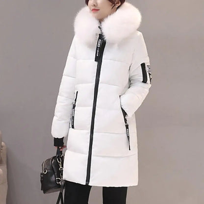 2025 Women Winter Cotton Coat Thickened Padded Stuffed Hooded Mid Length Warm Winter Coat Solid Color Slim Fit Lady Down Coat