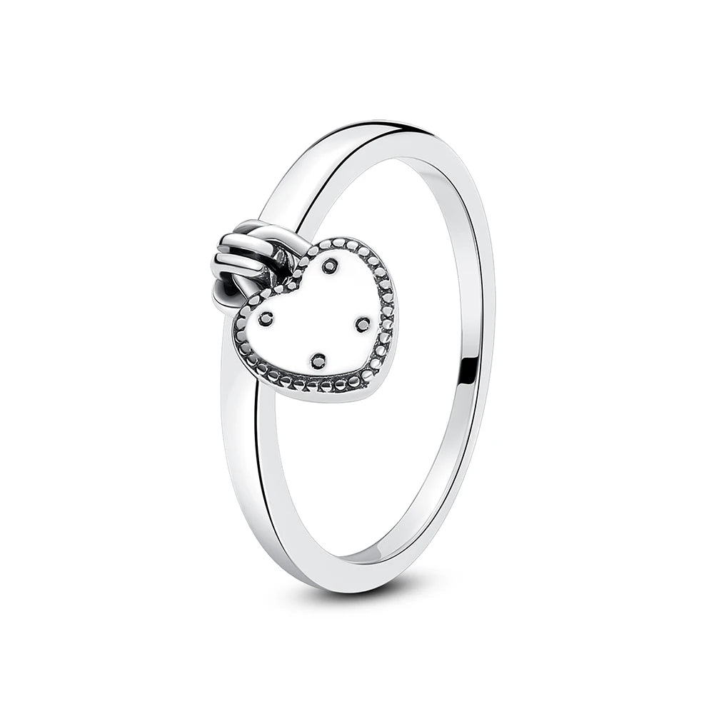Original 925 Sterling Silver Ring Love Heart Pave CZ Crystal Stackable Rings For Women Wedding Engagement Birthday Gift Jewelry