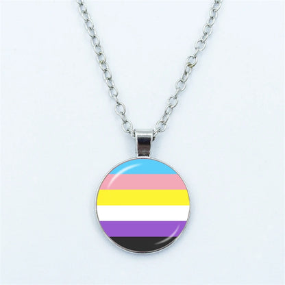 Rainbow Necklace LGBT Lesbian Gay Pride Rainbow Friendly Print Art Pattern Glass Cabochon Pendant Couple Chain Necklace Gift