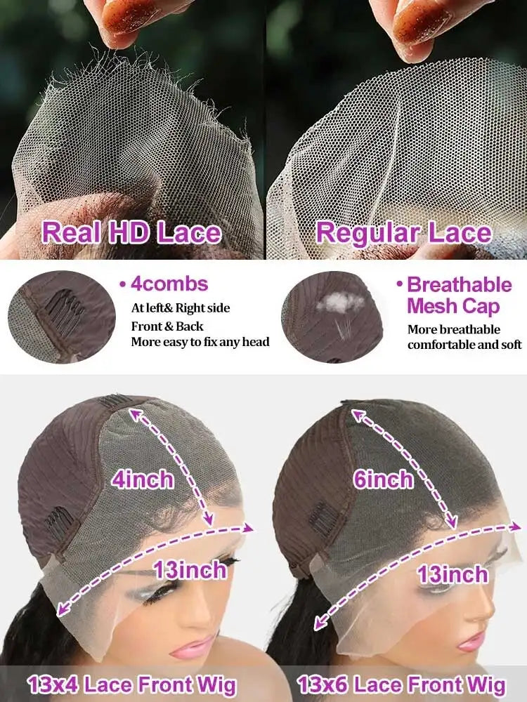 13x4 13x6 HD Lace Frontal 5x5 Closure Wigs | 40 42 Inch Bone Straight Glueless Human Hair Wigs