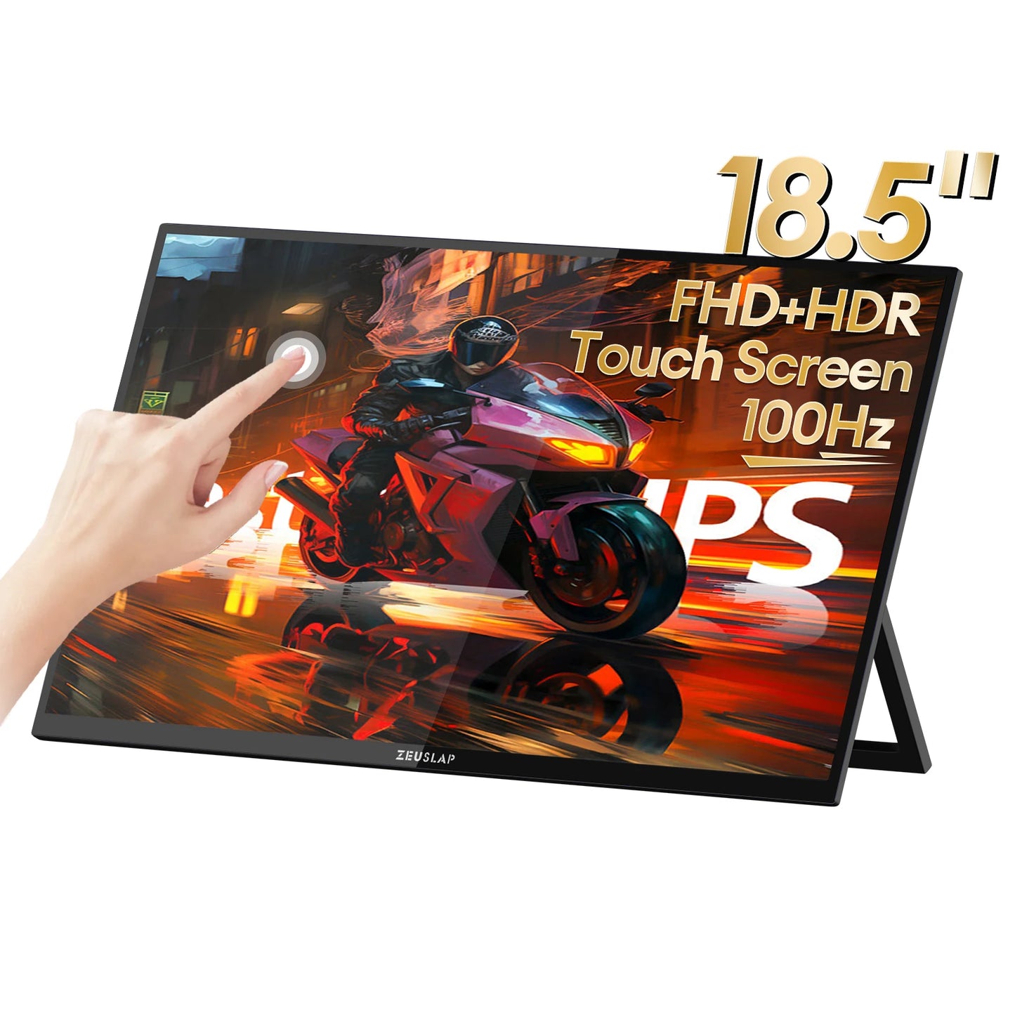 ZEUSLAP 18.5" Touch Screen Portable Monitor 100Hz 100% sRGB With Screen Holder Stand For Laptop Phone Xbox PS4 PS5 Switch