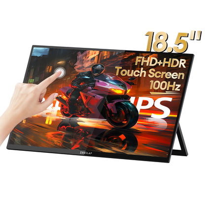 ZEUSLAP 18.5" Touch Screen Portable Monitor 100Hz 100% sRGB With Screen Holder Stand For Laptop Phone Xbox PS4 PS5 Switch