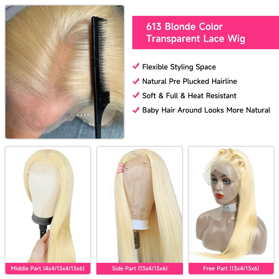 38 Inches 220 Density 360 Lace Frontal Wigs Straight Lace Frontal Wig 13x4 13x6 Blonde 613 Lace Front Human Hair Wigs For Women