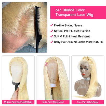 38 Inches 220 Density 360 Lace Frontal Wigs Straight Lace Frontal Wig 13x4 13x6 Blonde 613 Lace Front Human Hair Wigs For Women