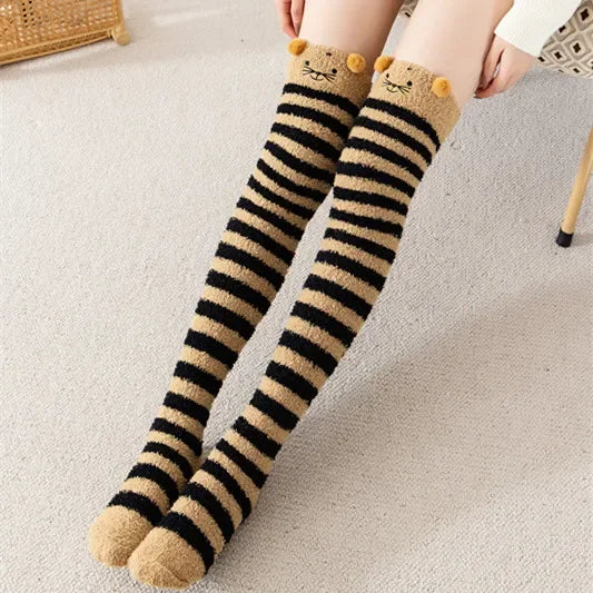 Snug Fleece Over Knee Socks Plush Cozy Winter Fall Sweet Long Female Hosiery Soft Fuzzy Leg Covers Floor Wear2024 New Bulk Deal