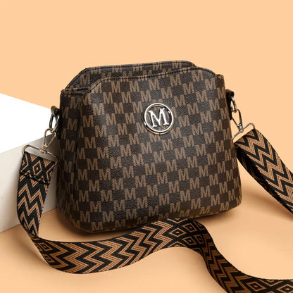 Synthetic Faux Leather Shoulder Bag For Women Retro Crossbody Bag with Golden "M" Monogram, Purse Work, Travel, Parties & Gifts