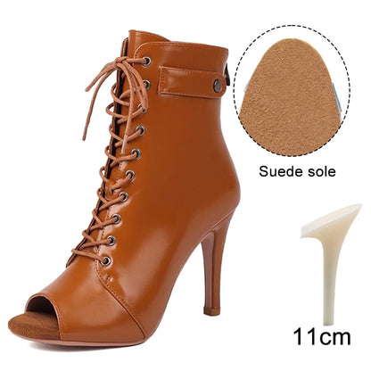 DKZSYIM Woman Latin Dance Shoes leather Party Tango Dance Booties for Women Salsa Dance Heels Ballroom Shoes Sexy Stilettos