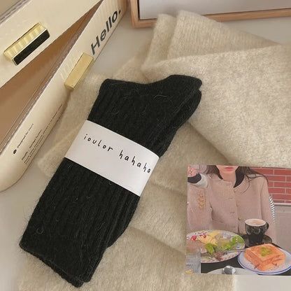 Cashmere winter warm velvet socks fashionable Harajuku thick mid tube socks soft sleep home socks striped women's long socks