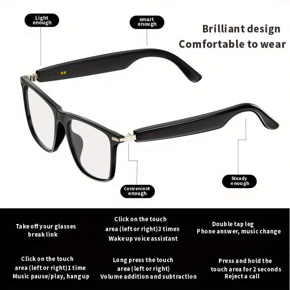 SENBONO Smart Glasses Bluetooth Call Volume Control Music Control Camera Control Built-in Microphone Sunglasses for Men Women