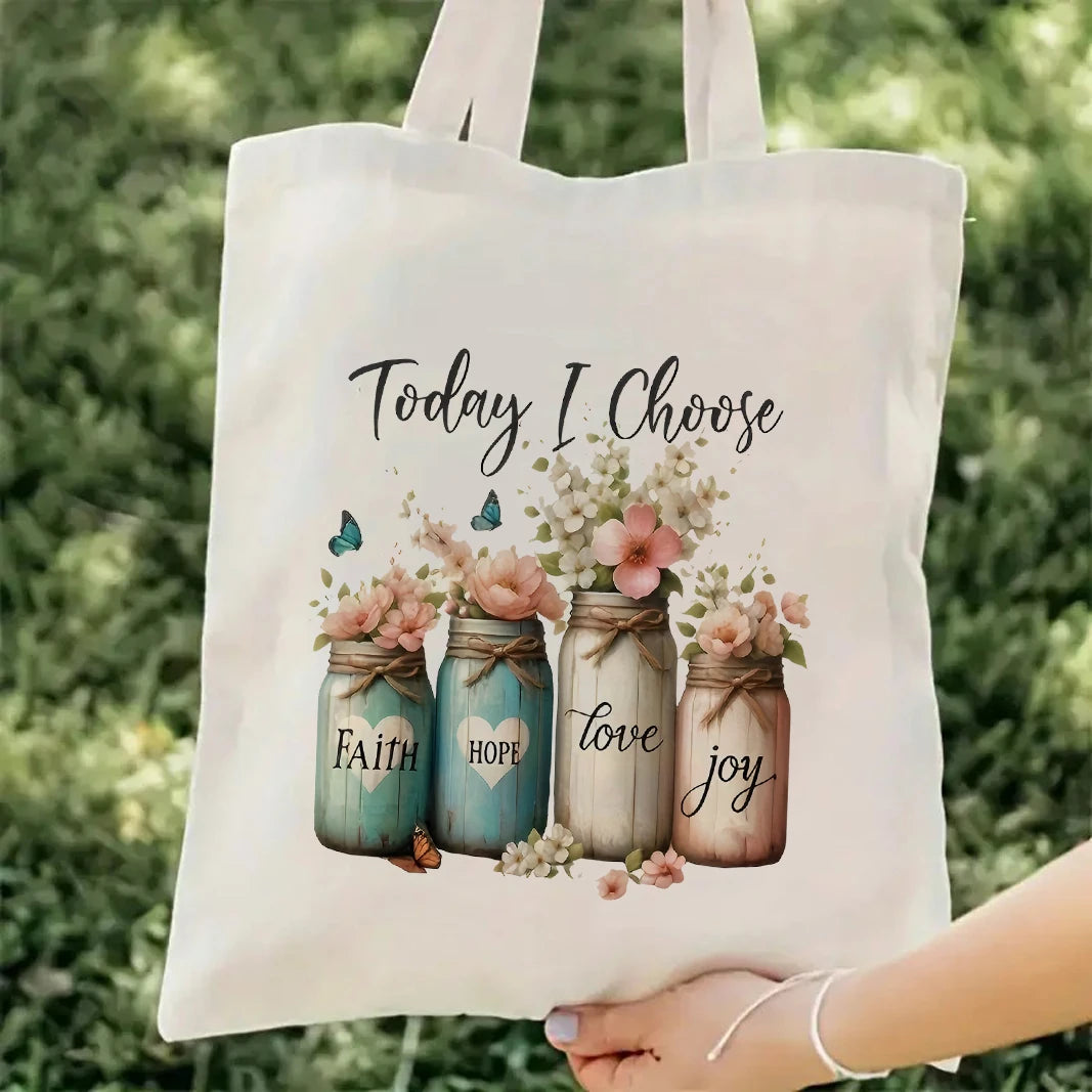 Today I Choose Sunflowers Canvas Shoulder Tote Bag School Bag Handbag & Shopping Gift Bag Perfect for Outdoors Travel Gift