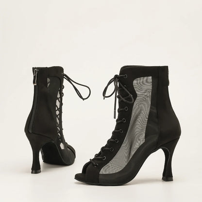 Profession Latin Dance Shoes Woman Suede Mesh Ventilation Ballroom Salsa Boots for Girls Soft Bottom Practice Jazz Latin Boots