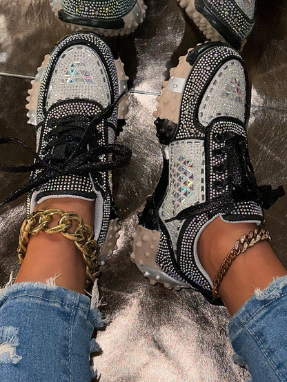 Women's Sport Shoes Crystal Sneakers Casual Flats Platform Shoes Woman 2025 Designer Brand Hiking Running Shoes Mujer