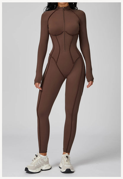 Yoga Bodysuit Long Sleeved Women's Tracksuits Gym Zipper Jumpsuits Sports Workout High-intensity Fitness One-piece Tights Suit