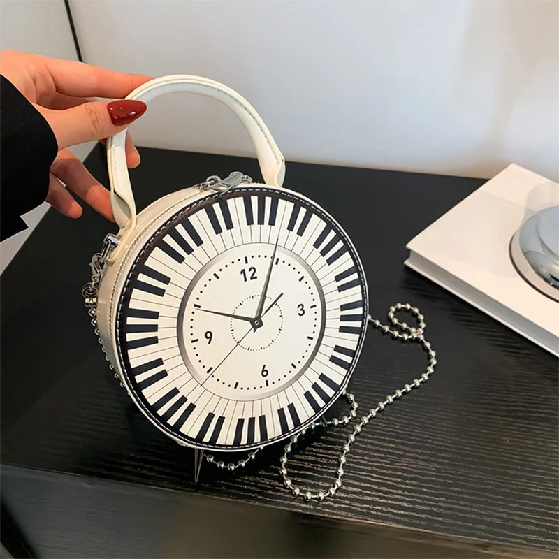 Fashion Cross body Bags ladies Clock Shaped Leather black white Handbag for women