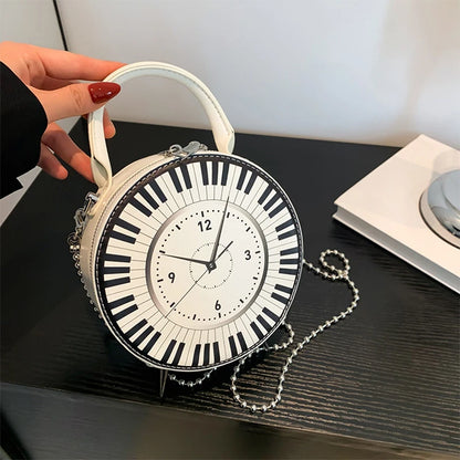 Fashion Cross body Bags ladies Clock Shaped Leather black white Handbag for women