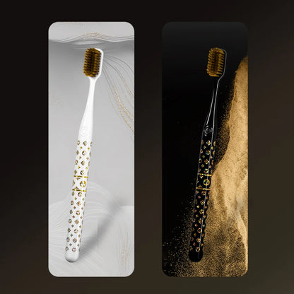 [6-Pcs Gift Boxes] New high-looking black gold printed small head household couple travel soft-bristle toothbrush