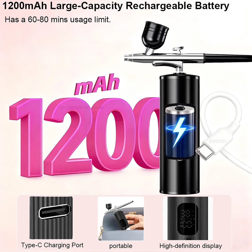 Airbrush Nail with Compressor Portable handheld Airbrush Rechargeable Sprayer Tool for Painting Nails Art Cake Tattoo Make