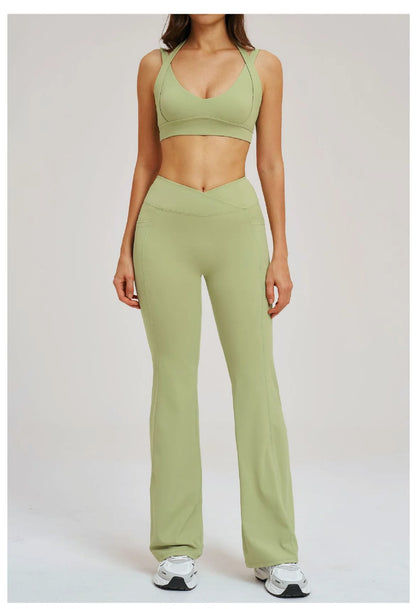 2 Piece Yoga Clothes Women's Sexy Wear Sexy Sport Bra High Waist Flared Pant Fitness Suit Gym Workout Jogging Sports Yoga Set