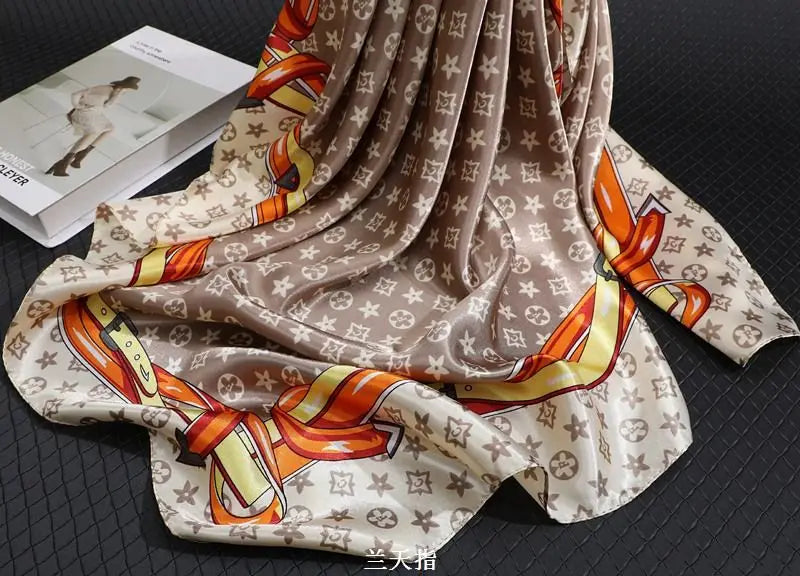90*90CM Fashion Scarves for Women Shawl Print Silk Satin Hijab Scarf Female Bandana Luxury Brand square Shawls Scarfs For Ladies