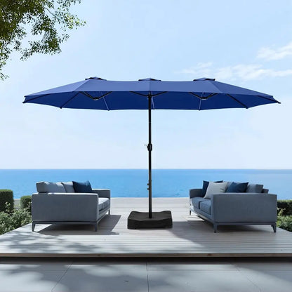 15ft Extra Large Outdoor Patio Umbrella with Base, Heavy Duty Double-sided Fade Resistant, Ideal for Pool, Garden, Backyard, Haz