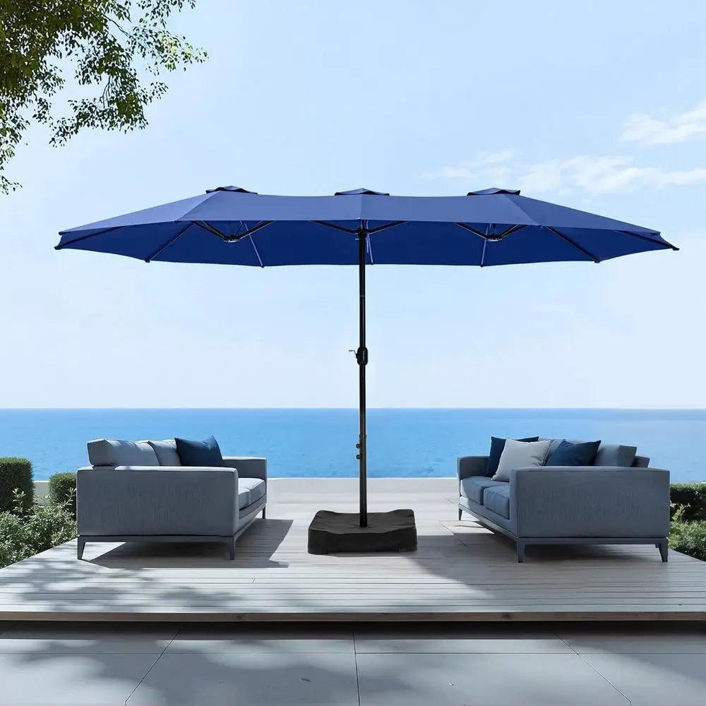 15ft Extra Large Outdoor Patio Umbrella with Base, Heavy Duty Double-sided Fade Resistant, Ideal for Pool, Garden, Backyard, Haz
