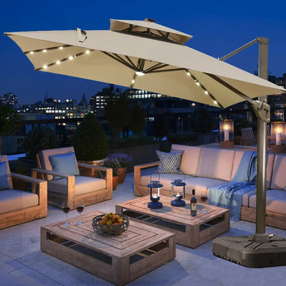 Led Big Size Umbrella Parasol Metal 3M Dia Solar Panel Patio Restaurant Umbrella Outdoor Garden Nature Wholesale Beach Umbrellas
