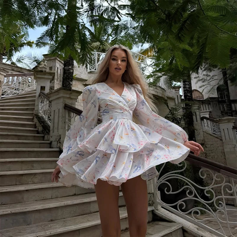Pink Printed Women's Dress Fashion Wide Shoulder Straps And Pleated Hem Cinched Waist Vestido 2026 Lady Party Vacation Gowns