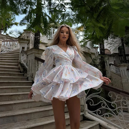 Pink Printed Women's Dress Fashion Wide Shoulder Straps And Pleated Hem Cinched Waist Vestido 2026 Lady Party Vacation Gowns