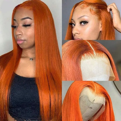 Colored Ginger Human Hair Wigs 13X6 Hd Lace Frontal Wig Straight Lace Front Wigs Pre Plucked 30 Inch 250 Density For Black Women