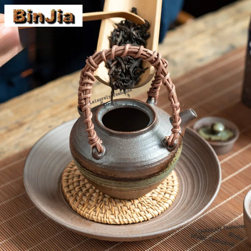 400ml Clear Water Wood-fired Porcelain Lifting Handle Teapot Aesthetic Tea Infuser Pot Tea Maker Kettle With Strainer Teaware