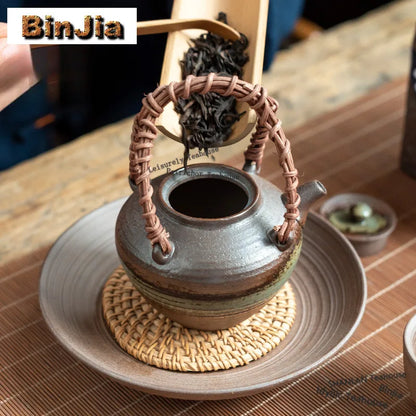 400ml Clear Water Wood-fired Porcelain Lifting Handle Teapot Aesthetic Tea Infuser Pot Tea Maker Kettle With Strainer Teaware