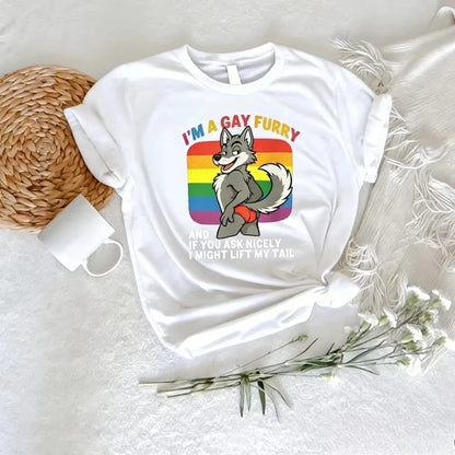 Retro Casual Gay Furry Pride Tshirt Funny LGBTQ Shirt I'm A Gay Furry Tee Gay Rights Gift T-shirt Rainbow Pride Mens Outfit