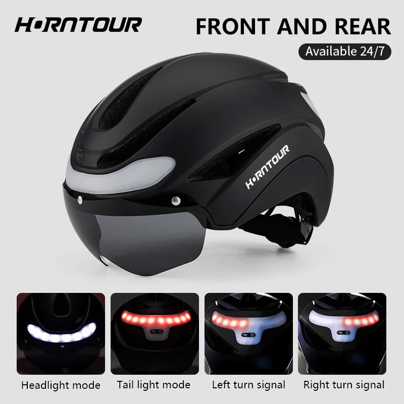 Horntour New Bicycle Helmet Ride Lights Racing Road Bike Helmet Men and Women Outdoor Sports Pro Cycling Bicicleta Safety Cap ﻿