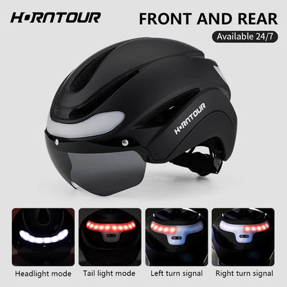 Horntour New Bicycle Helmet Ride Lights Racing Road Bike Helmet Men and Women Outdoor Sports Pro Cycling Bicicleta Safety Cap ﻿