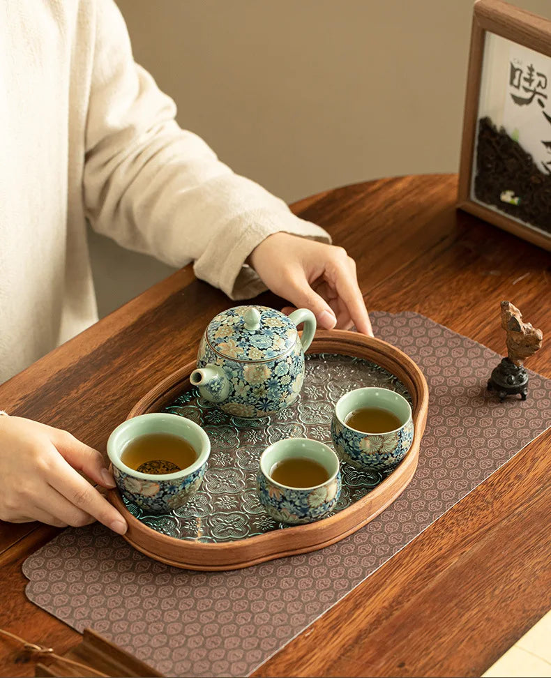 Ru Kiln Ceramic Teapot Gilded Peony Western Han Tile Pot Kung Fu Tea Set Household Tea Pot