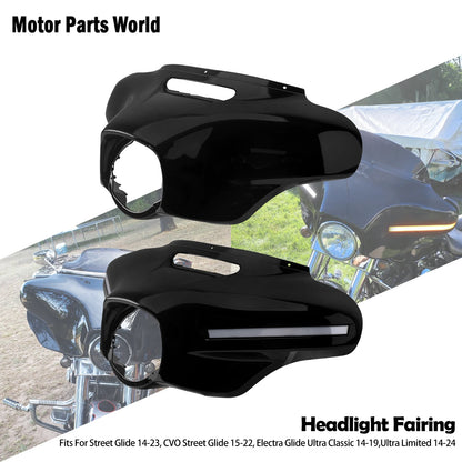 Front Light Batwing Outer Cover Motorcycle Headlight Fairing With LED Lamp For Harley Touring Ultra Limited Street Glide 14-2024