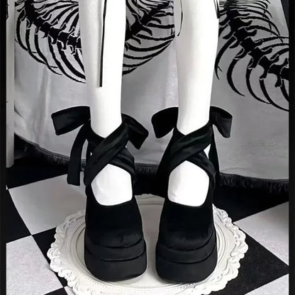 Platform Mary Janes Shoes Women Suede Luxury High Heel Lace Up Trend Lolita Shoes Elegant Chunky Party Pumps Zapatos De Mujer