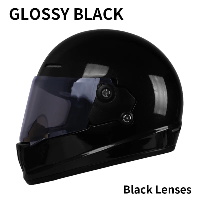 Retro-style full-face helmet with multi-color lenses, ABS material, DOT certified, suitable for all seasons