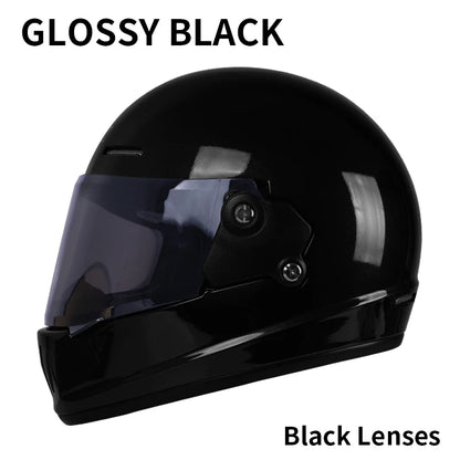 Retro-style full-face helmet with multi-color lenses, ABS material, DOT certified, suitable for all seasons