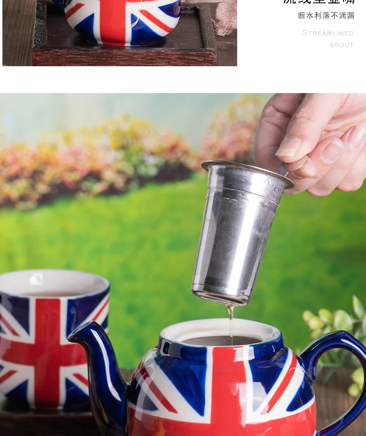 London Pottery Hand-painted flag Series 2 Cup Teapot British 600ml Ceramic Teapot with Stainless Infuser for Loose Tea Tea Set