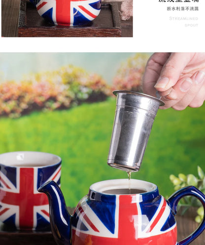 London Pottery Hand-painted flag Series 2 Cup Teapot British 600ml Ceramic Teapot with Stainless Infuser for Loose Tea Tea Set