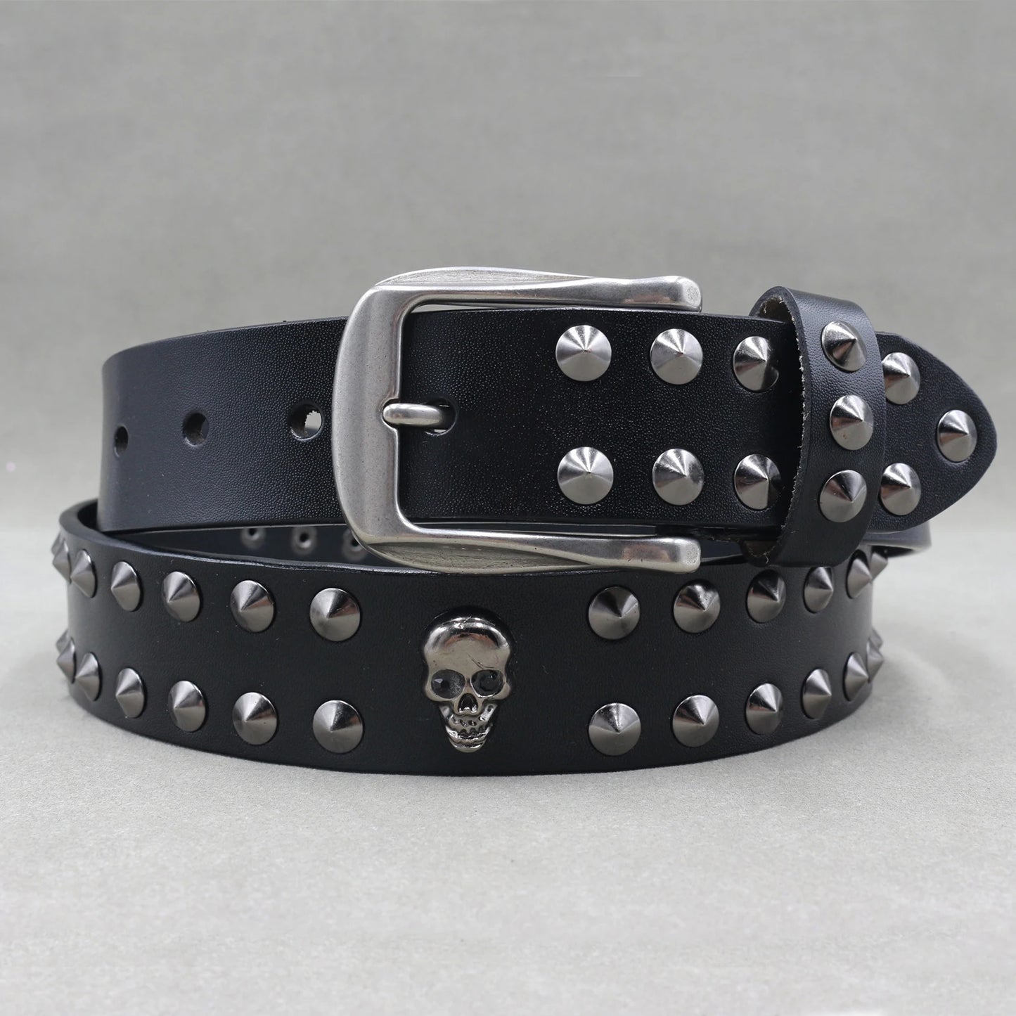 NEW Metal Rivet Cowboy Belt Genuine Leather Cowskin Men Belt Punk Rivet Jeans Belts For WOMEN Ceinture Homme Cinturones Hombre
