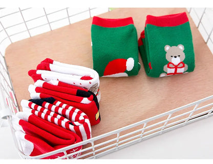 2022 Hot Children's Christmas Terry Socks Plush Thick Warm Omfortable Cartoon Santa Snowflake Baby Boys and Girls Med Tube Sock
