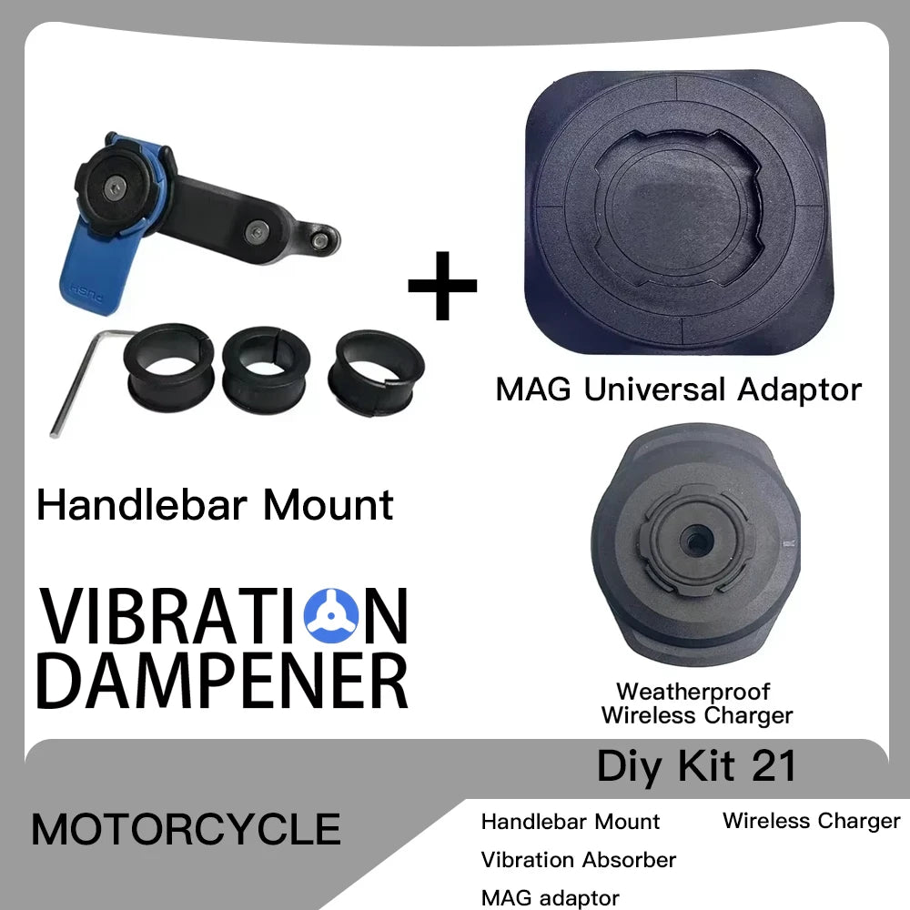 Motorcycle Handlebar Stem Fork Mount Holder Phone Mount Vibration Dampener MAG Universal Adaptors Wireless Charger Mirror Brake