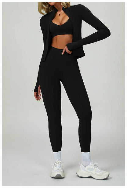 3PCS Yoga Sets Workout Set Women 2 Pieces Gym Suits High Waist Leggings Sport Bra Outfits Long Sleeve Fitness Running Sportswear