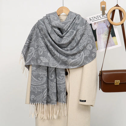 Autumn New Hot-selling Imitation Cashmere Cashew Fringed Scarf Women's Versatile Fashion Thickened Outer Warm Office Shawl